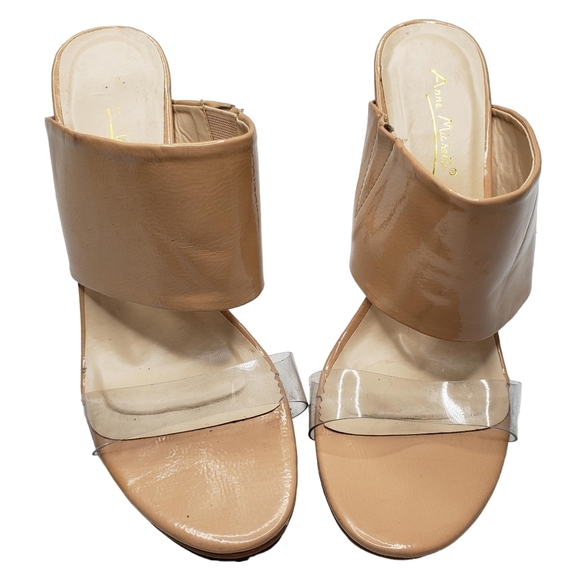 Anne Michelle | Dashing Cream Vegan Patent Leather Open Toe Slip On Heels 8.5 - Picture 3 of 12